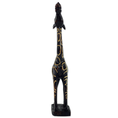 Escultura de madera - Escultura decorativa de jirafa de madera marrón tallada a mano en Ghana