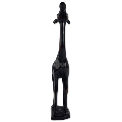 Wood sculpture, 'Giraffe II' - Handcarved Dark Brown Wood Giraffe Sculpture from Ghana