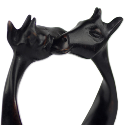 Wood sculpture, 'Entwined Giraffes' - Hand Carved, Painted, and Polished Sese Wood Sculpture