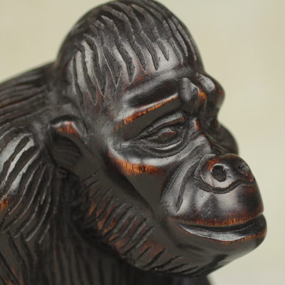 Wood statuette, 'Walking Gorilla' - Hand Carved Sese Wood Gorilla Statuette from Ghana
