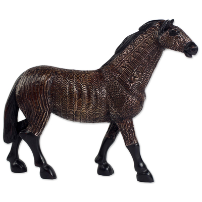Wood Horse African Statue Hand Carved by Ghana Artisan