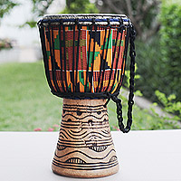 Wood djembe drum, 'Ahoto' - Handmade Ghanaian Multicolor Tweneboa Wood Djembe Drum