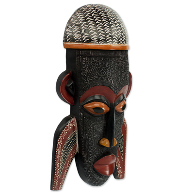 African wood mask, 'Three Pathways' - Hand Carved African Sese Wood Mask Inspired by a Festival