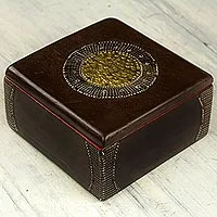 Decorative wood box, 'Ghanaian Keepsake' - Hand Made Wood Box Aluminum Accent from Ghana