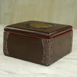 Decorative wood box, 'Ghanaian Keepsake' - Hand Made Wood Box Aluminum Accent from Ghana