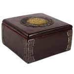 Decorative wood box, 'Ghanaian Keepsake' - Hand Made Wood Box Aluminum Accent from Ghana