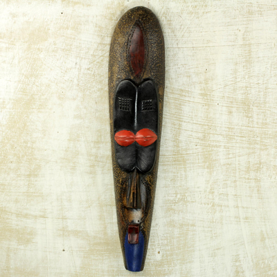 African wood mask, 'Little Woman' - Stunningly Painted Hand Carved African Sese Wood Mask