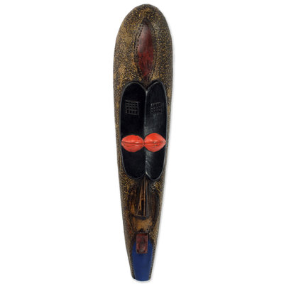 Máscara de madera africana - Impresionante máscara de madera de sésé africana tallada a mano pintada