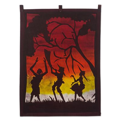 Cotton batik wall hanging, 'Sunset Praise' - Dyed Cotton Sunset Batik Wall Hanging from West Africa