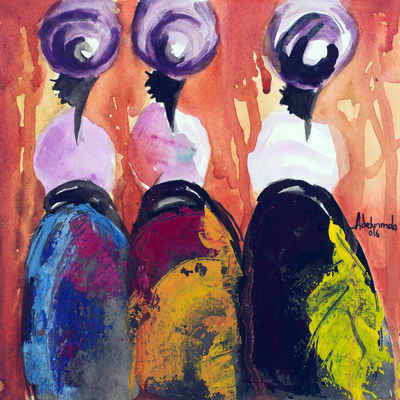 'Prayer Warriors' - Abstract Watercolor Painting of People from Ghana
