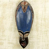 African wood mask, 'Asheley' - Hand-Carved Decorative African Wood Mask