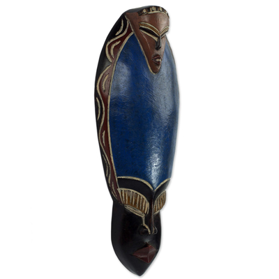 African wood mask, 'Asheley' - Hand-Carved Decorative African Wood Mask