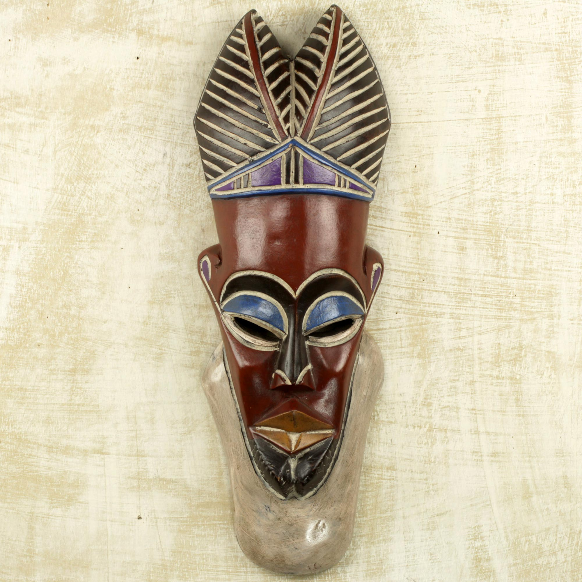 Hand Carved Painted Wood African Mask in Red from Ghana - Colorful ...