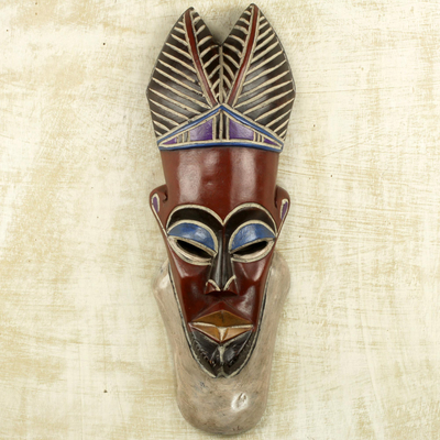 African wood mask, 'Colorful Africa' - Hand Carved Painted Wood African Mask in Red from Ghana