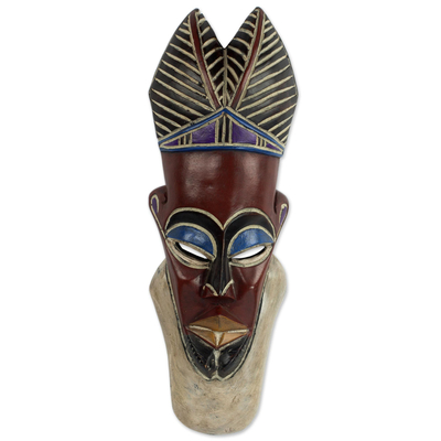African wood mask, 'Colorful Africa' - Hand Carved Painted Wood African Mask in Red from Ghana