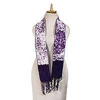 Cotton batik scarf, 'Midnight Stroll' - Artisan Crafted Batik Cotton Scarf in Dark Amethyst Purple
