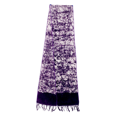 Batikschal aus Baumwolle - Von Hand gefertigter Schal aus Batik-Baumwolle in dunklem Amethyst-Lila