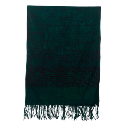 Batik cotton shawl, 'Good Thing' - Majestically Green Batik Dyed 100% Cotton Shawl with Fringe