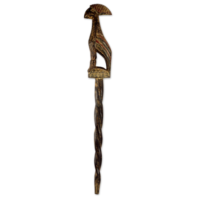 bastón de madera - Bastón con mango de gallo pintado para que parezca antiguo