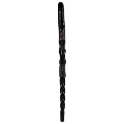 Wood walking stick, 'Mighty Walking Stick' - Hand Carved Walking Stick Featuring Abstract Face Motif