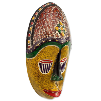 Máscara de madera africana - Máscara de pared de madera de sésé africano artesanal de Ghana