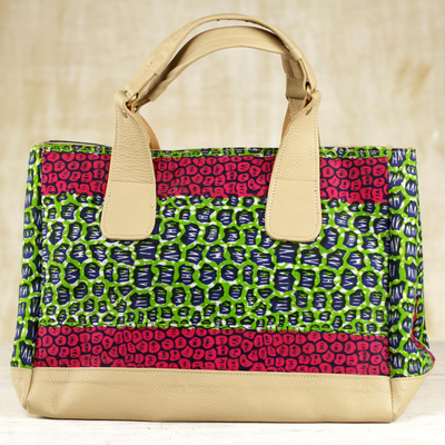 Handtasche aus Baumwolle, 'Selem'. - Handgefertigte Handtasche aus Baumwolle mit Kunstlederakzent