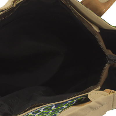 Cotton handbag, 'Selem' - Handmade Cotton Handbag with Synthetic Leather Accent