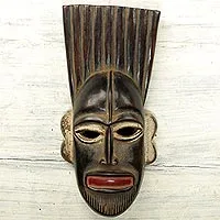 African wood mask, 'Creator Chinekwe' - Hand Carved Wood African Mask Distressed from Ghana