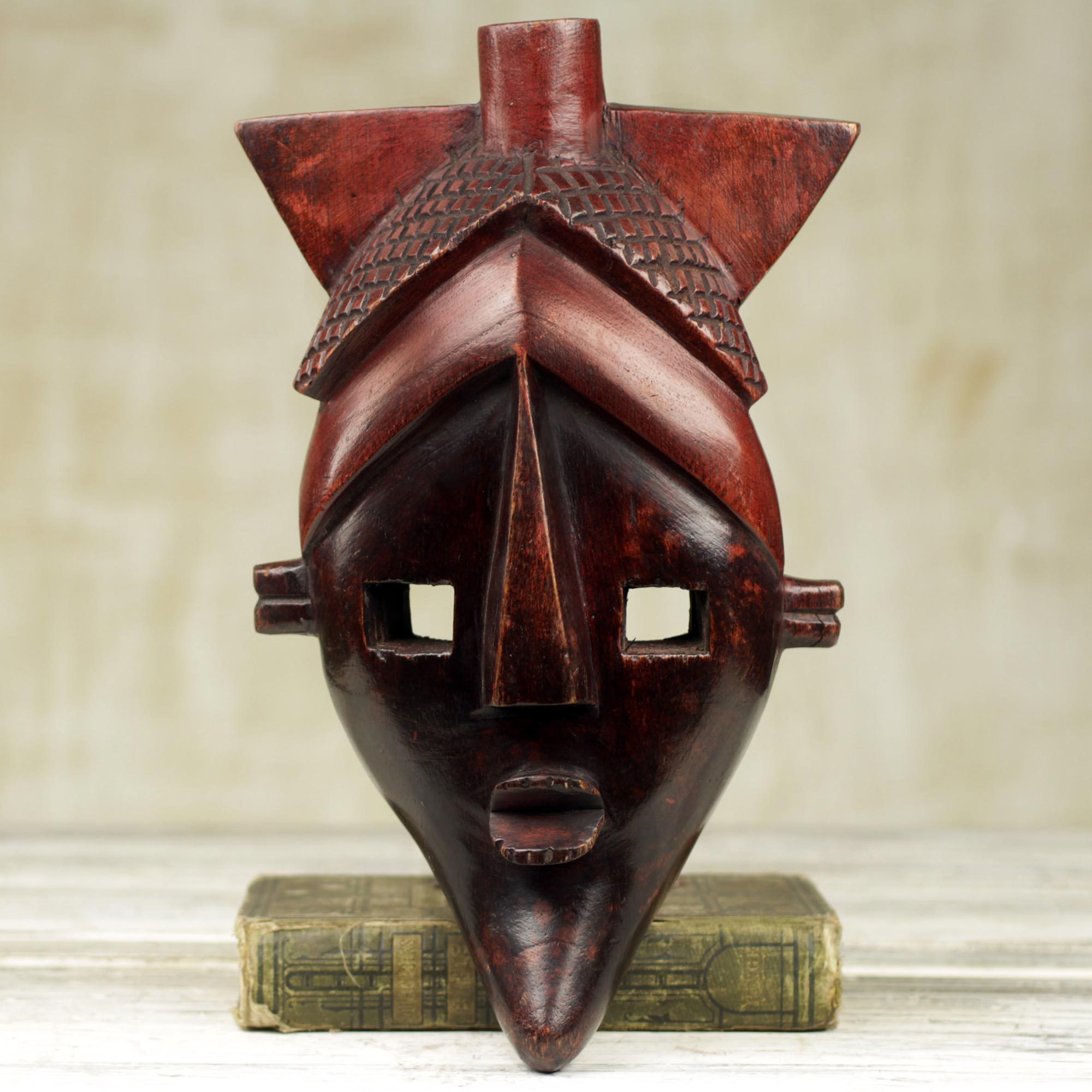 Hand Carved Wood Wall Mask Red Face From Ghana Beautiful Theresa