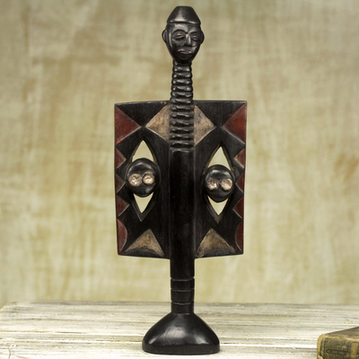 Wood sculpture, 'Ghanaian Winds' - Hand Carved Wood Sculpture Black Color from Ghana
