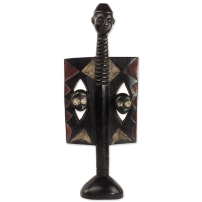 Wood sculpture, 'Ghanaian Winds' - Hand Carved Wood Sculpture Black Color from Ghana