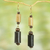 Bamboo and wood dangle earrings, 'African Homestead' - Bamboo and Sese Wood Dangle Earrings Brass Hooks from Ghana
