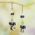 Beaded dangle earrings, 'Fanciful Delight' - Black and White Glass Bead Dangle Earrings from Ghana