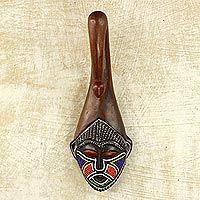 African beaded wood mask, Scorpion Face