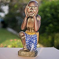 Wood sculpture, 'Man of Tradition' - Hand Made Wood Sculpture of a Man from Ghana