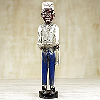 Wood statuette, 'Waiter'