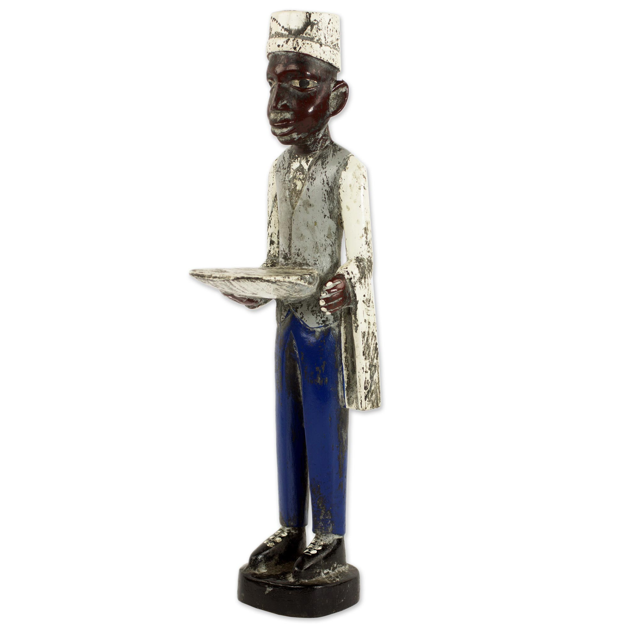 Hand Carved Rustic Wood Waiter Figurine - Waiter | NOVICA