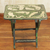 Wood folding table, 'Jungle of Birds' - Sese Wood Folding Table with Bird Motifs in Green and Beige (image 2b) thumbail