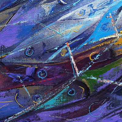 'Liberty' - Liberty Themed Painting with Blue Fish Signed by Artist