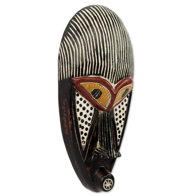 African wood mask, 'Ife' - West African Artisan Crafted Sese Wood Wall Mask from Ghana