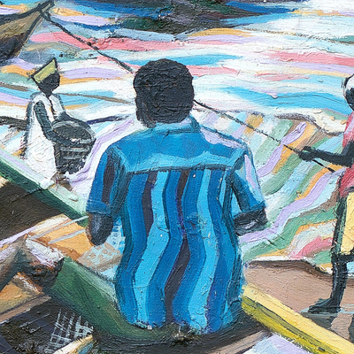 'Apam Beach' - Pescadores en una playa de Accra Pintura de Ghana