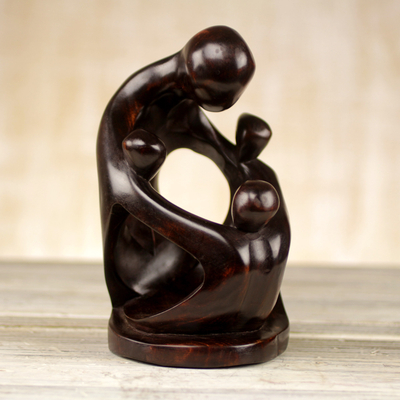 Wood sculpture, 'Mother's Children' - Hand Carved Wood Sculpture of Family from Ghana