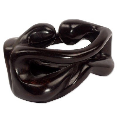 Wood sculpture, 'Thinking Lovers' - Hand Carved Wood Sculpture of Couple from Ghana