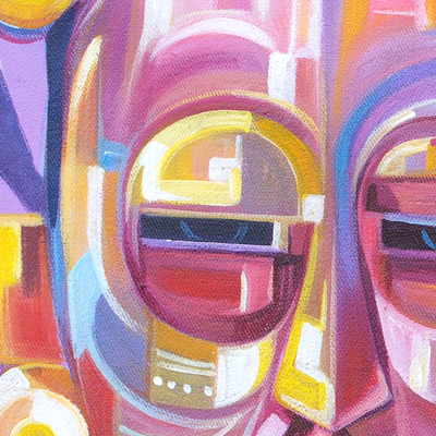 'Beauty Contest' - Multicolored Cubist Painting of People from Ghana