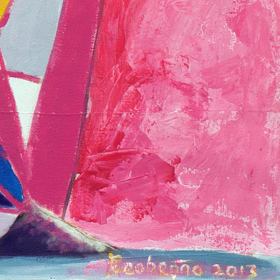 'Voice From Their Hands' (2016) - Pintura expresionista en rosa y morado de Ghana