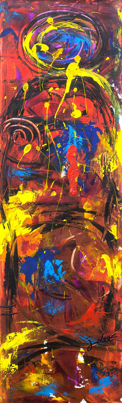 'Encounter' - Multicolored Abstract Acrylic Signed Painting from Ghana