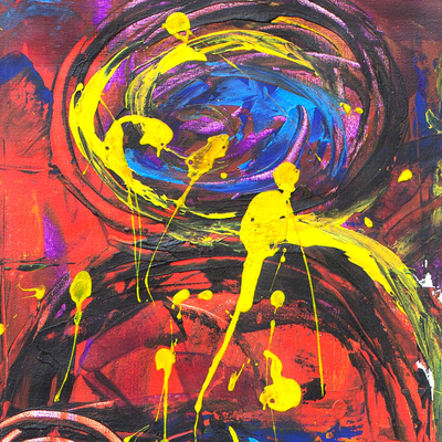 'Encounter' - Multicolored Abstract Acrylic Signed Painting from Ghana