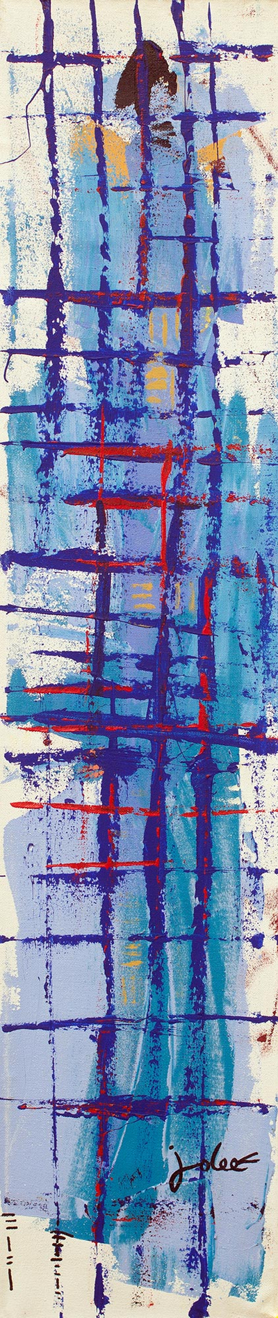 'Rhythm' - Tall Blue Abstract Art Signed Painting from Ghana