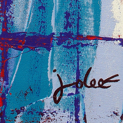 Rhythmus‘. - Hohe blaue abstrakte Kunst signierte Malerei aus Ghana