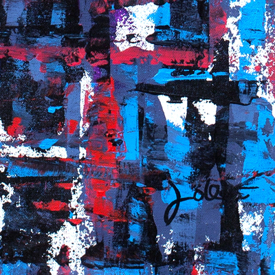 'Emotions' - Dark Blue Abstract Acrylic Signed Painting from Ghana